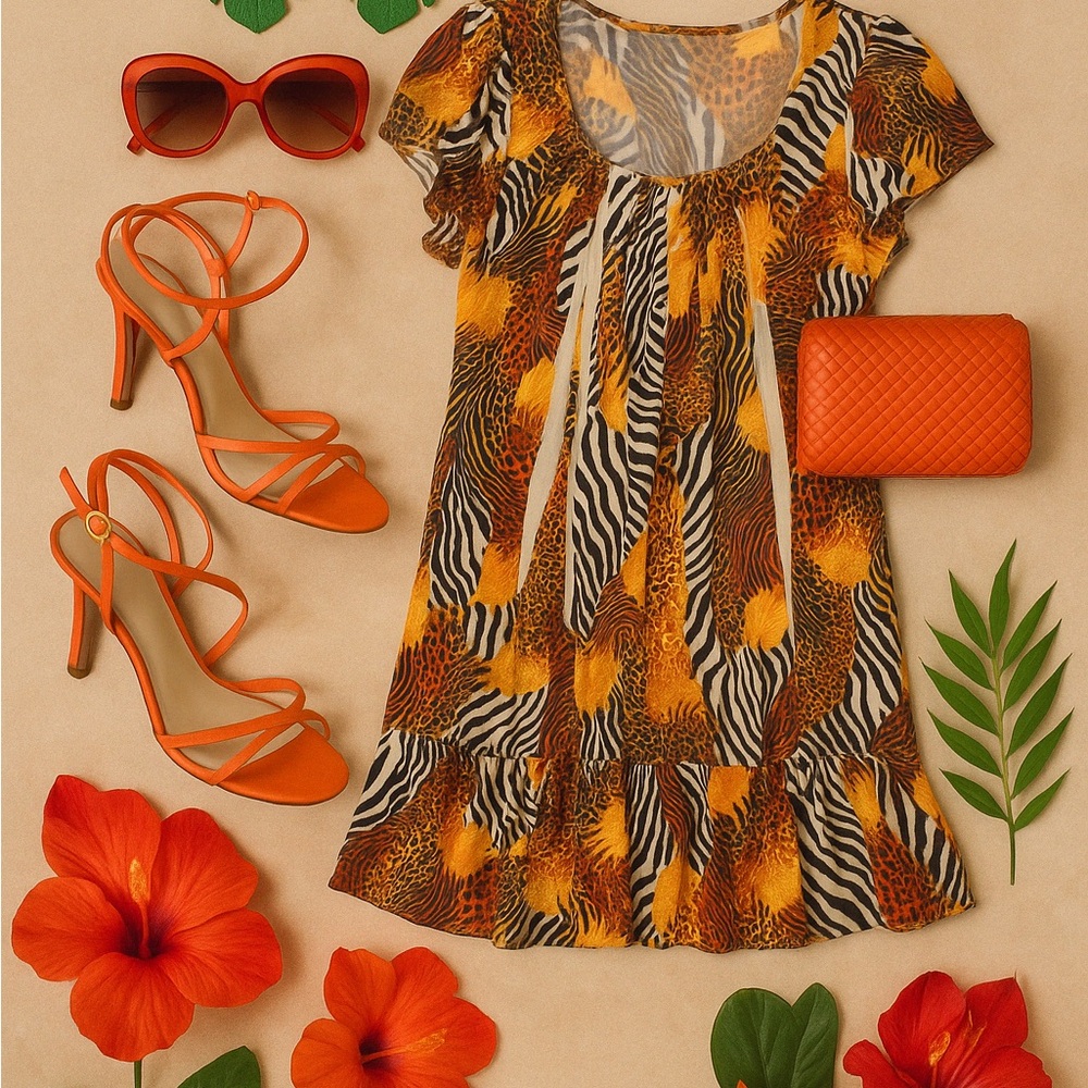 Animal print ruffle tunic - simply irresistible size Large